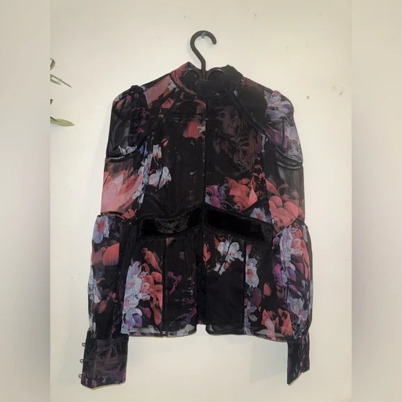Ted Baker Black Floral Sheer Blouse - Picture 3 of 14